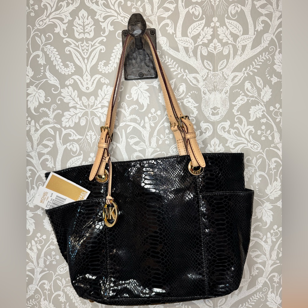 Michael Kors Black Snake-Embossed Tote Bag